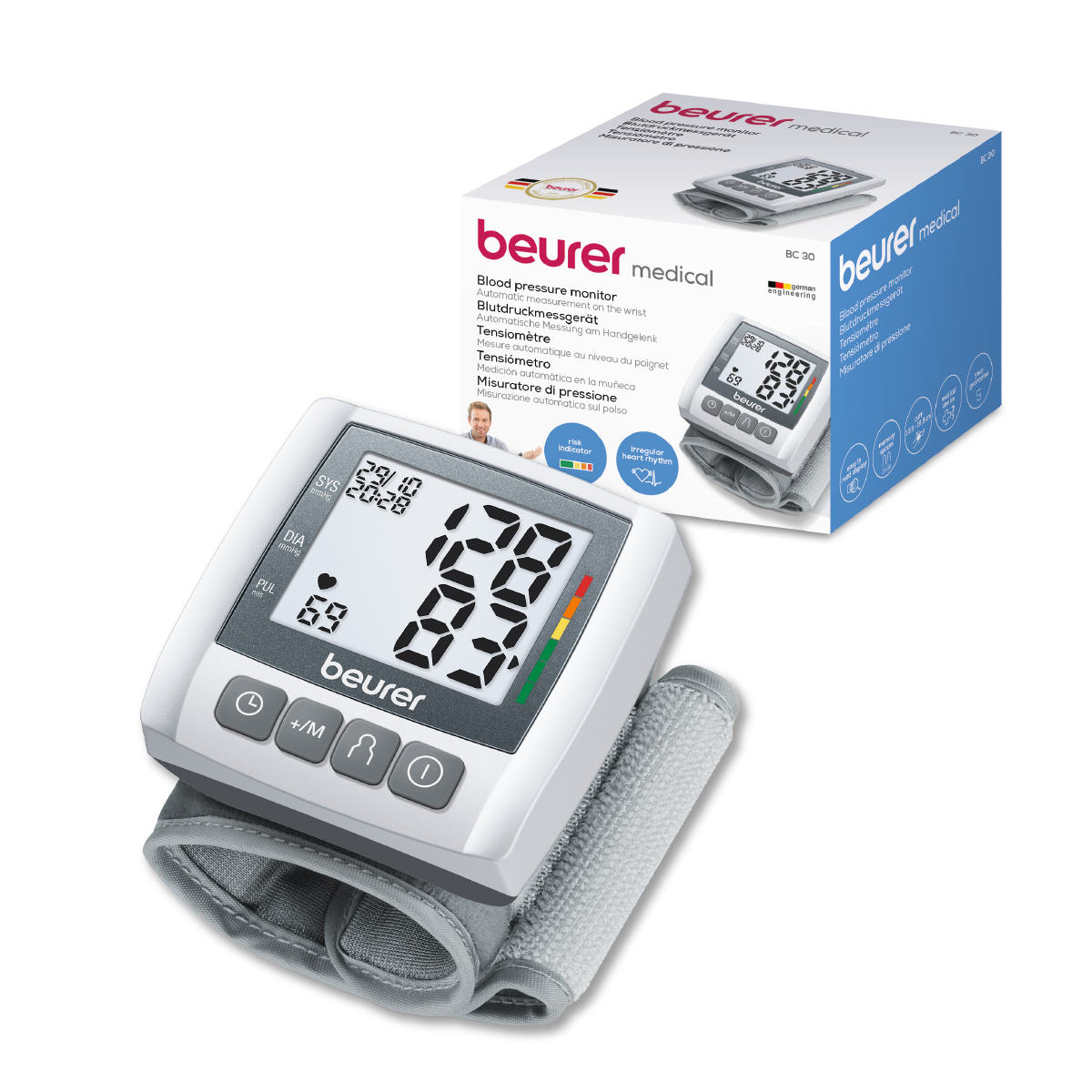 Monitor de presión arterial baumanómetro digital de muñeca con detector de arritmias BC30 Marca Beurer