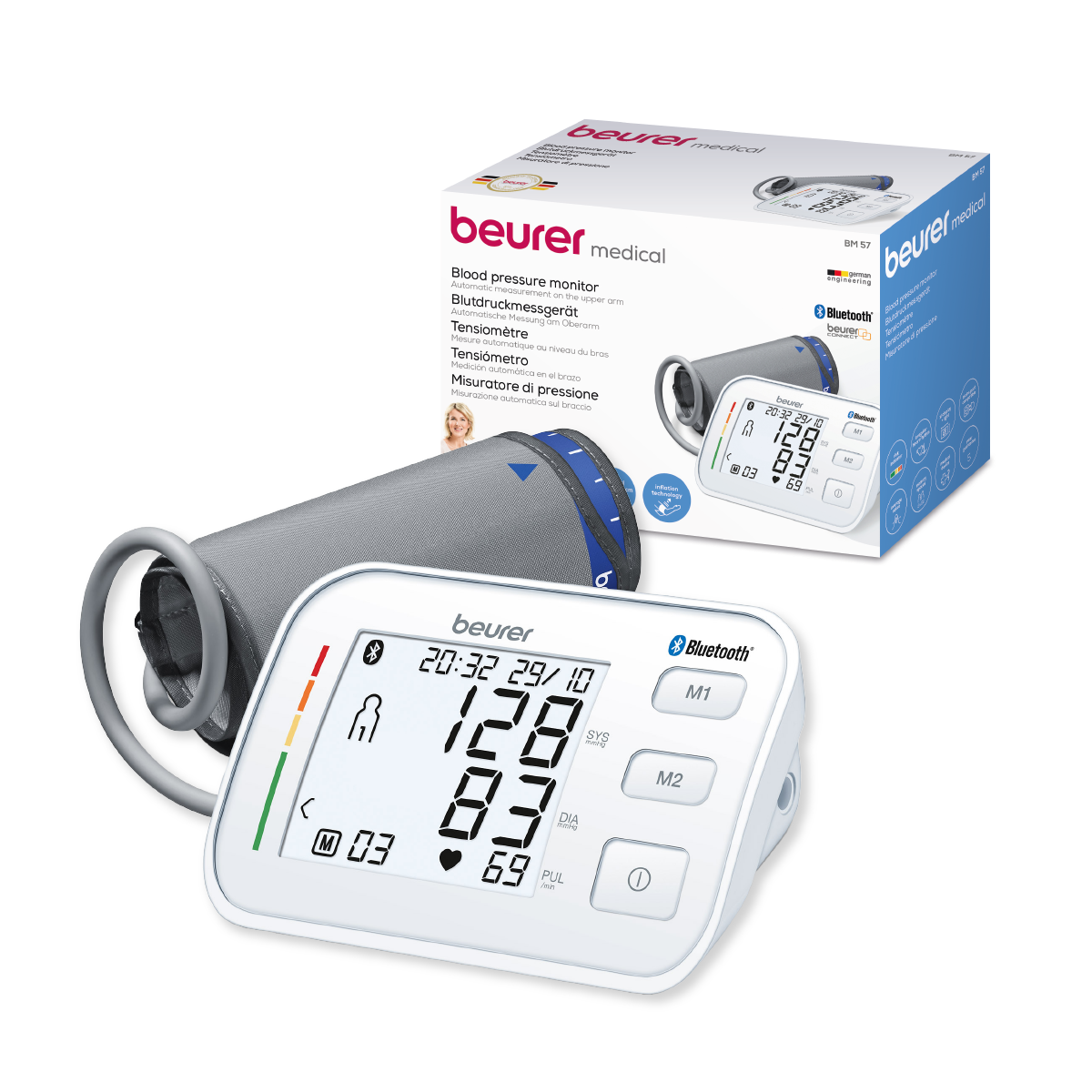 Monitor de presión arterial baumanómetro digital de brazo con bluetooth BM57 Marca Beurer