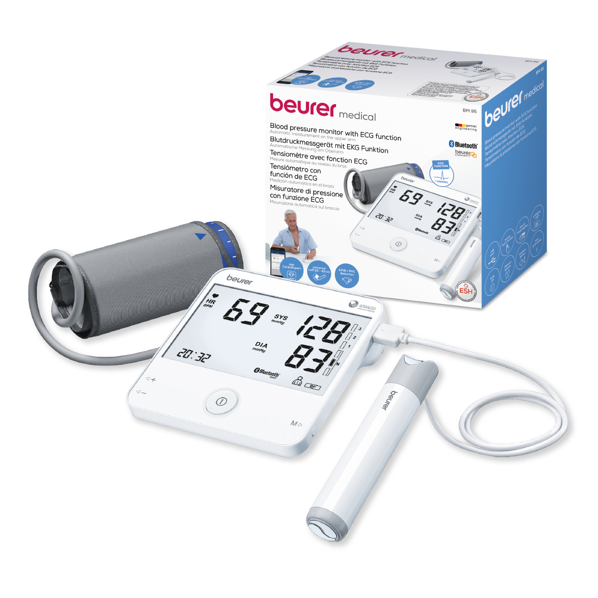 Monitor de presión arterial baumanómetro digital de brazo bluetooth BM95 con función de electrocardiograma Marca Beurer