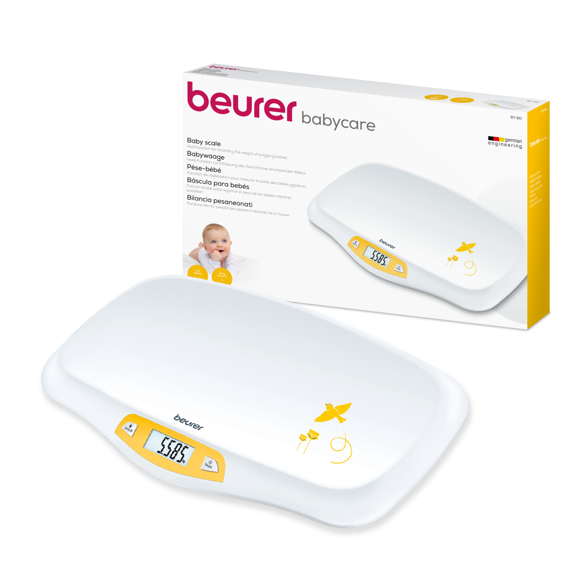 Báscula para Bebé, Función HOLD para Mediciones en Movimiento, Pantalla LCD  BY80 Marca beurer®