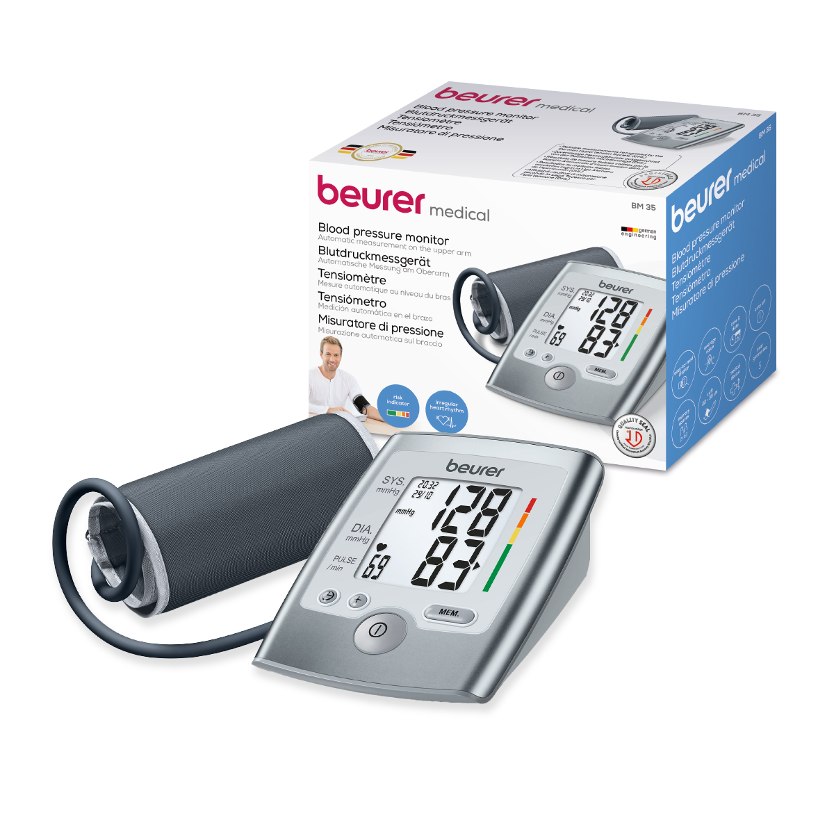 Monitor de presión arterial baumanómetro digital de brazo con detector de arritmias BM35 Marca Beurer