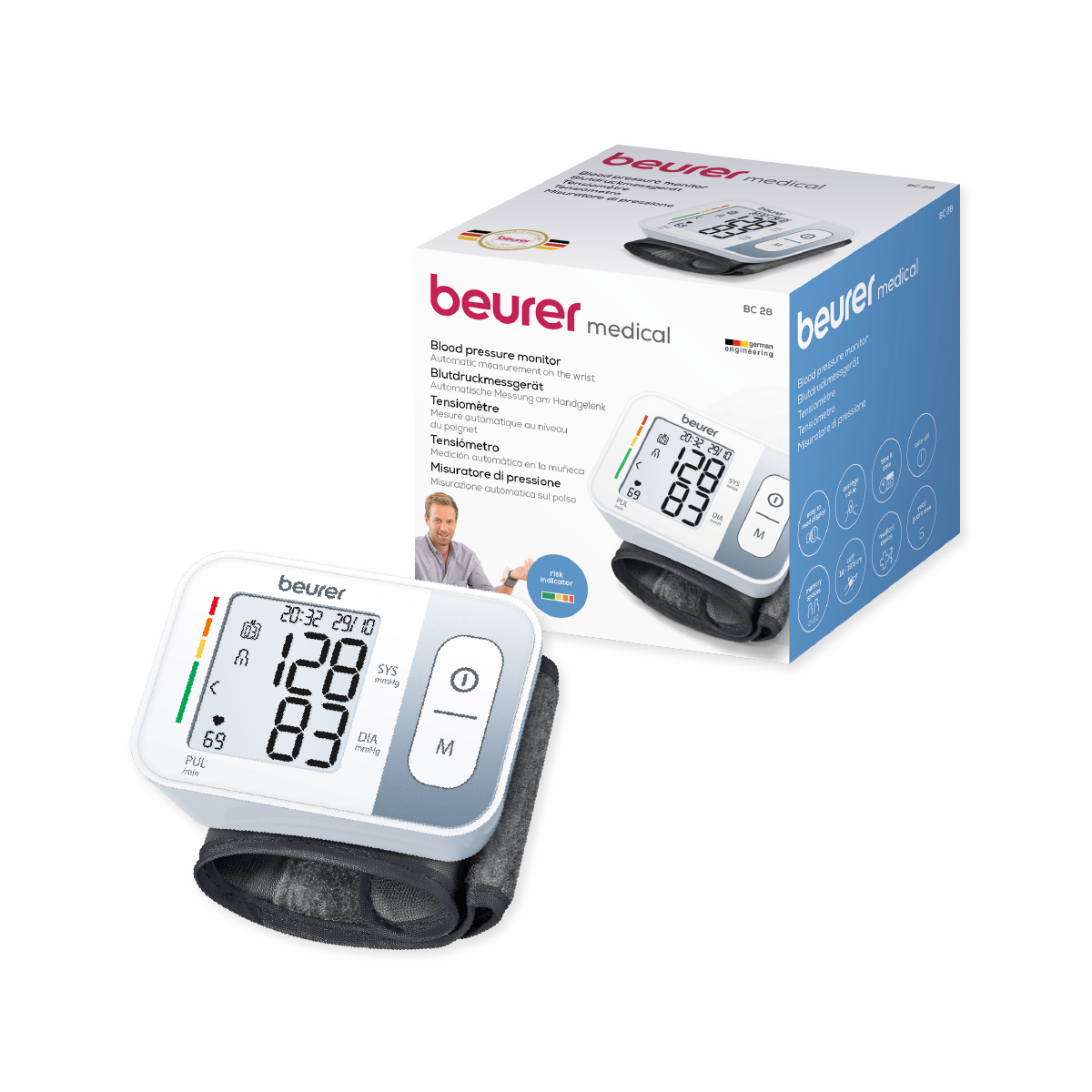 Monitor de presión arterial baumanómetro digital de muñeca con detector de arritmias BC28 Marca Beurer