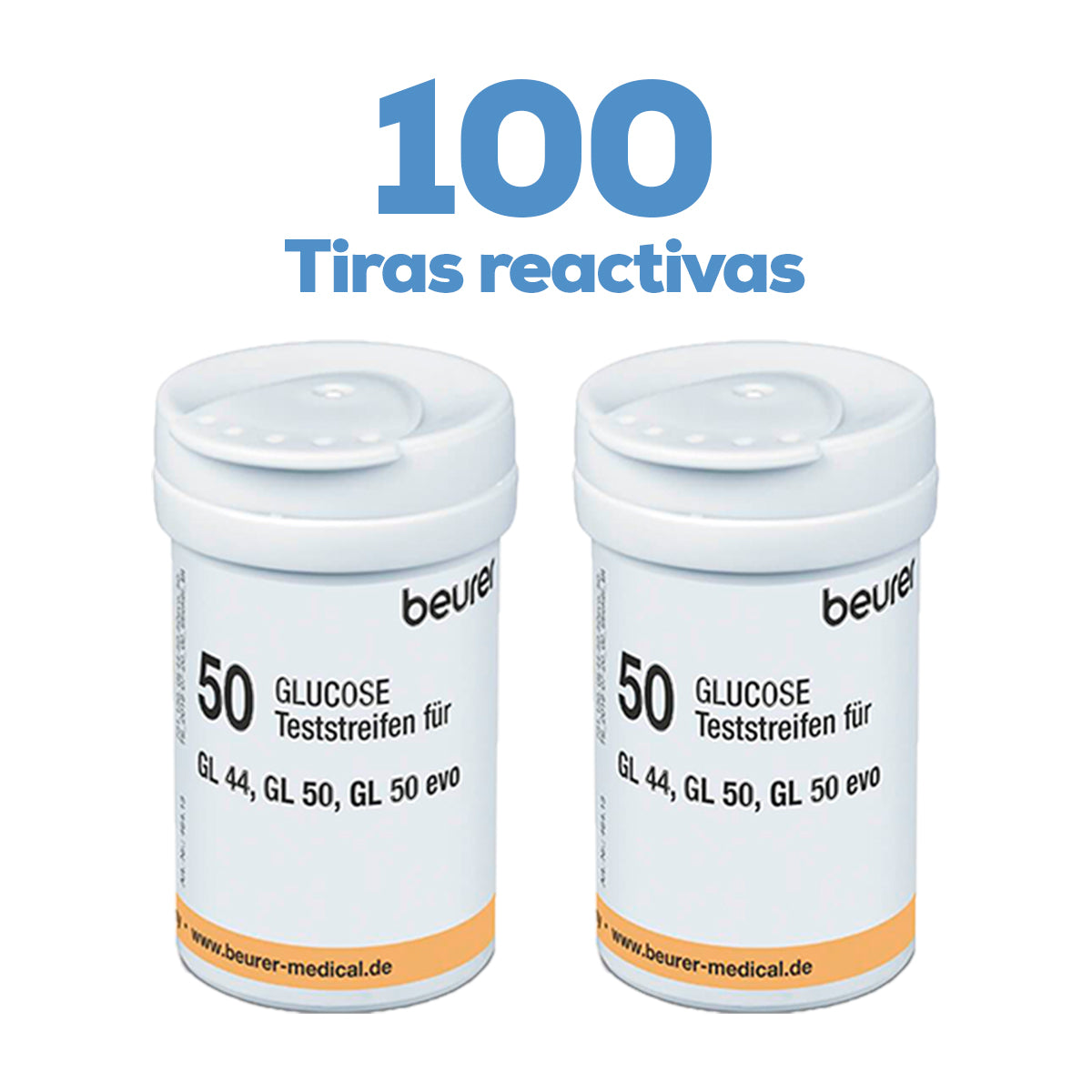 100 Tiras Reactivas para Glucómetro GL44 Digital / TR44 x2 Marca beurer