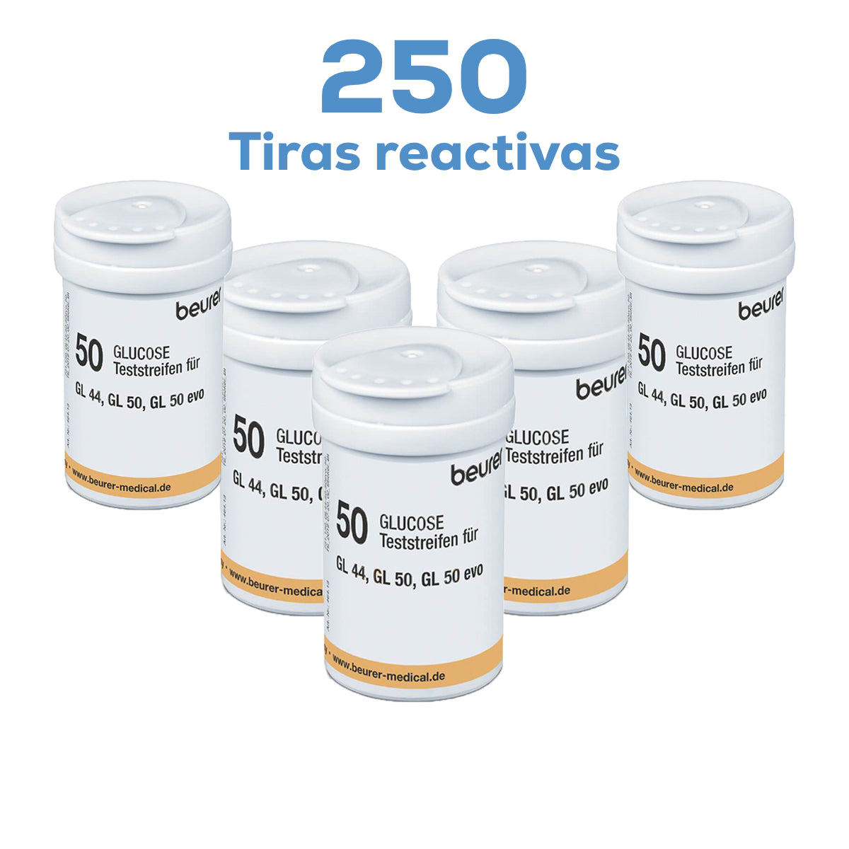 250 Tiras Reactivas TR44 para Glucómetro GL44 Digital – Beurer (5 cajas de 50 unidades)