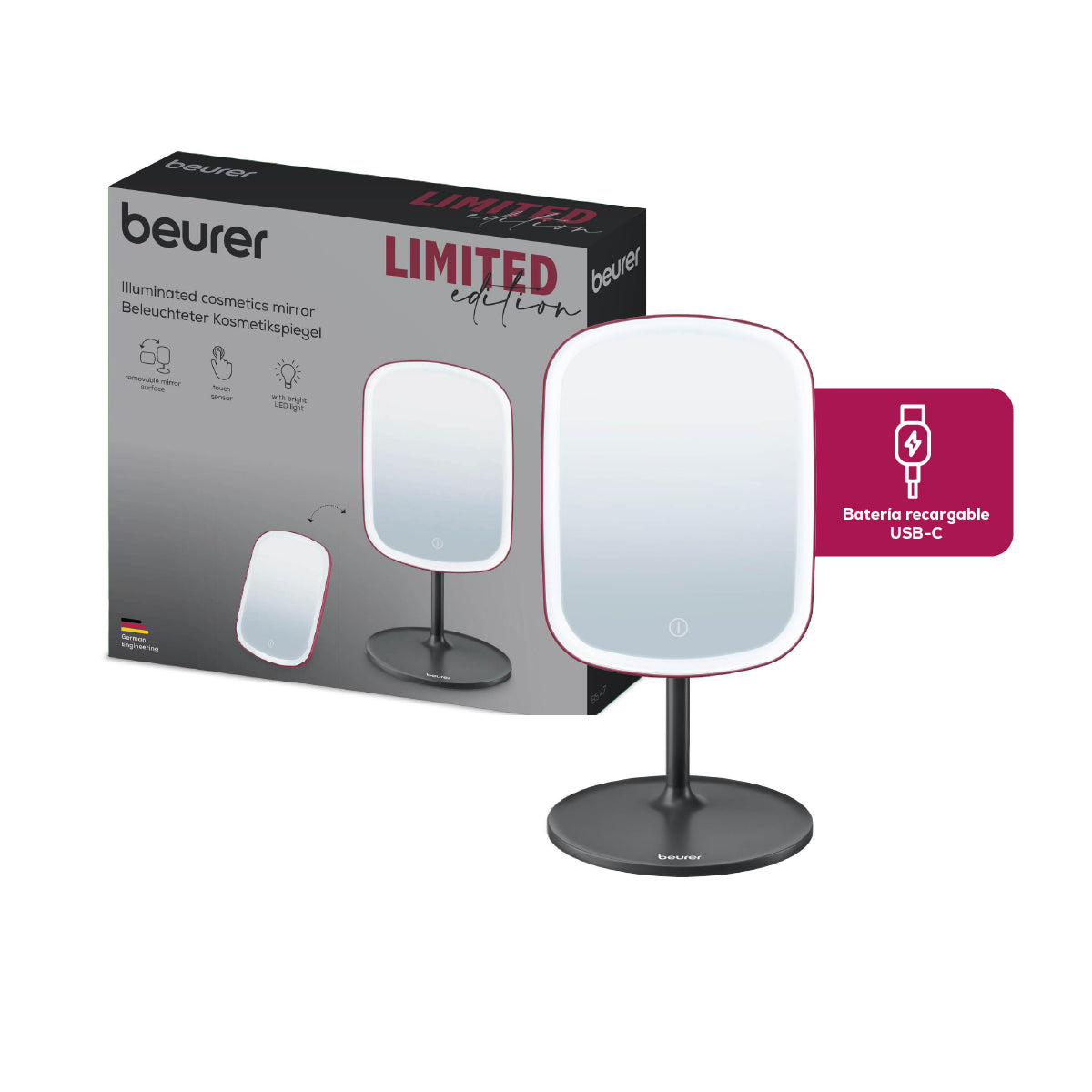 Espejo con luz para maquillaje BS47 Limited Edition Cherry | Marca Beurer