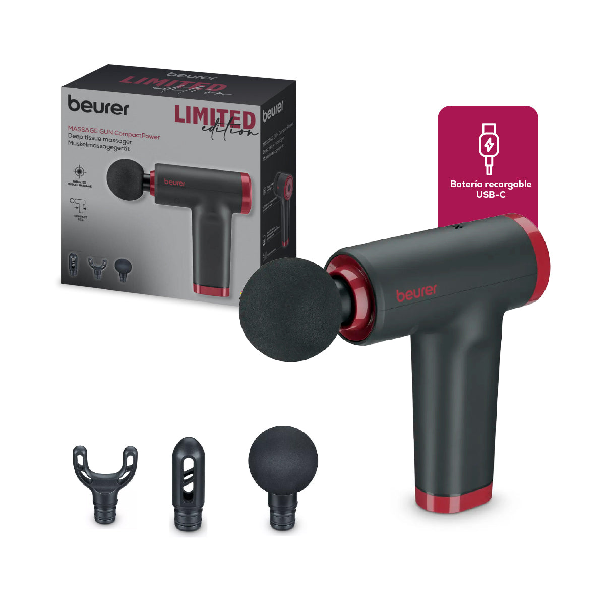 Pistola de Masaje Muscular Recargable MG89BF2025 Limited Edition Cherry | Marca Beurer