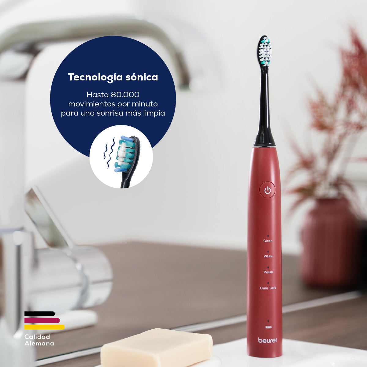 Cepillo de Dientes Eléctrico Recargable con 4 programas de limpieza y 2 cabezales intercambiables SC30BF2025 Limited Edition Cherry | Marca Beurer