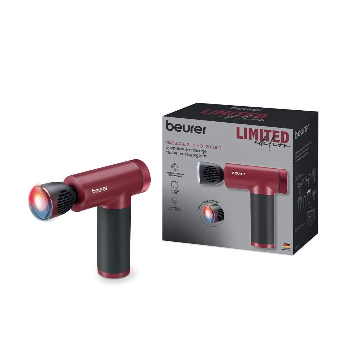 Pistola de Masaje Muscular Recargable con función de Frío y Calor MG195BF2025 Limited Edition Cherry | Marca Beurer