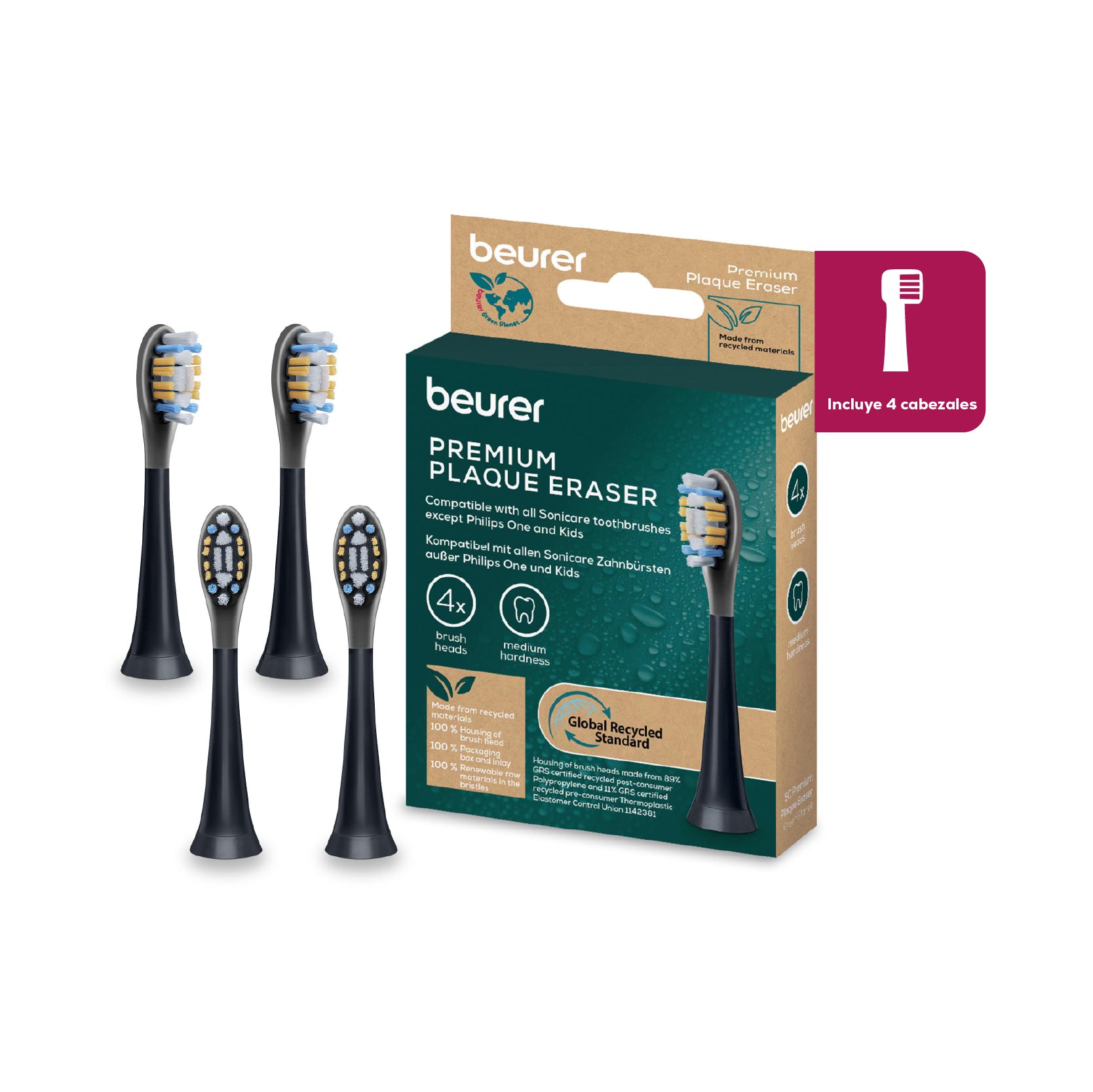 Paquete de 4 cabezales de repuesto para cepillos de dientes eléctricos - Marca Beurer