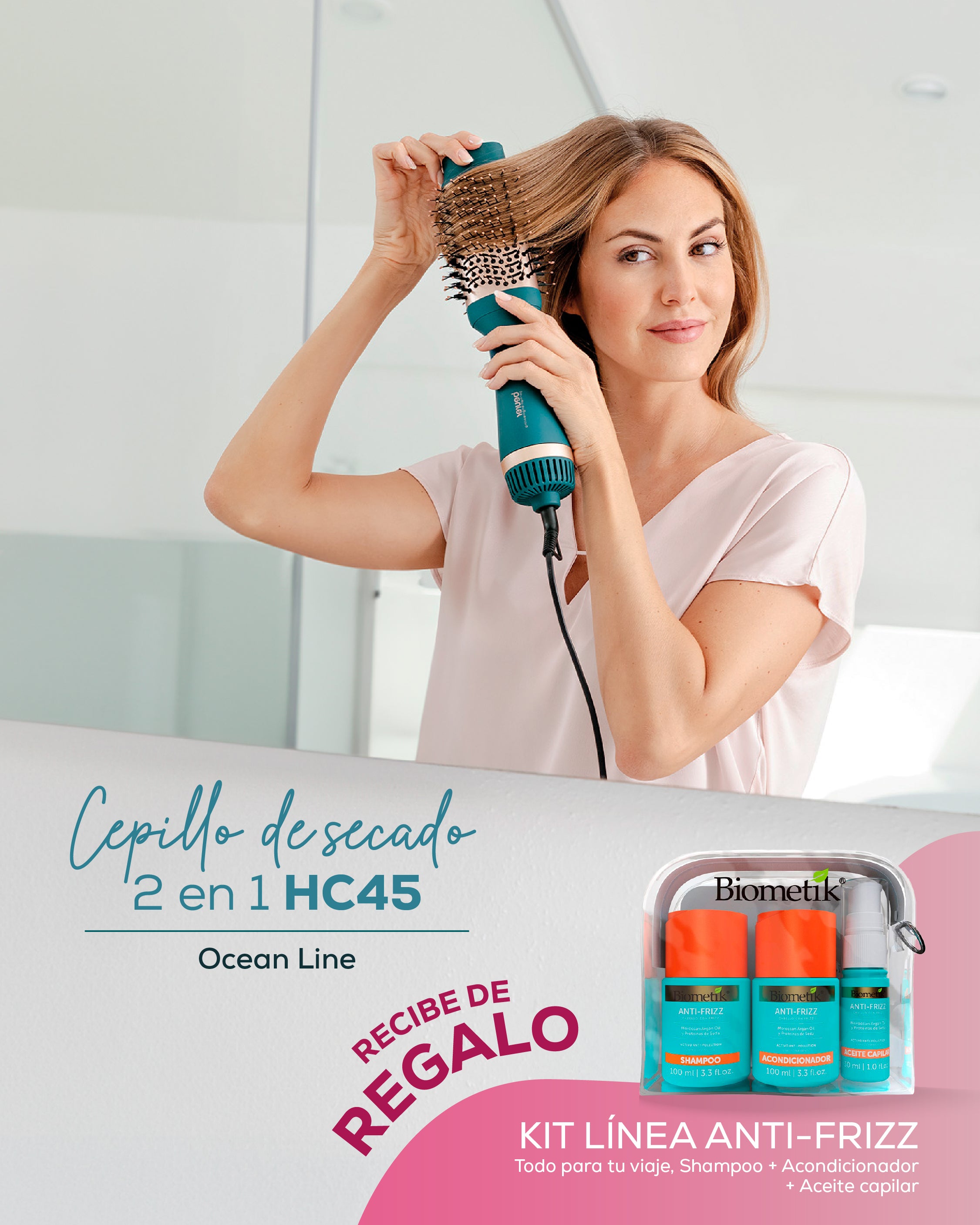 Cepillo Secador para Cabello Style Pro Ocean HC45O + Kit productos Biometik linea anti-frizz de REGALO 🎁- Marca Beurer