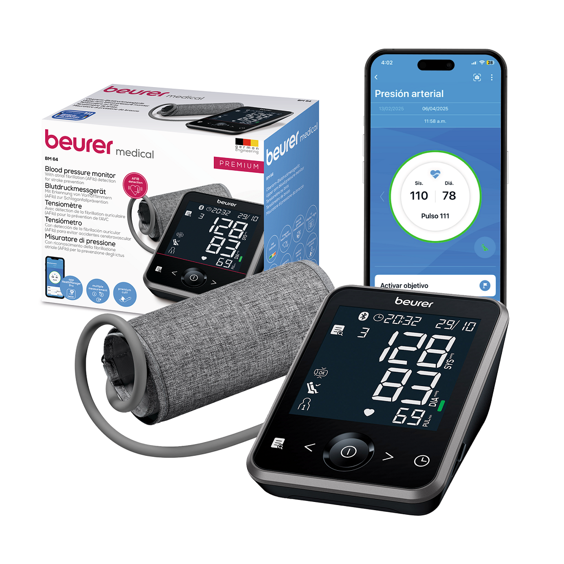 Tensiómetro Digital de Brazo BM64 con Tecnología de Inflado Suave – Marca Beurer