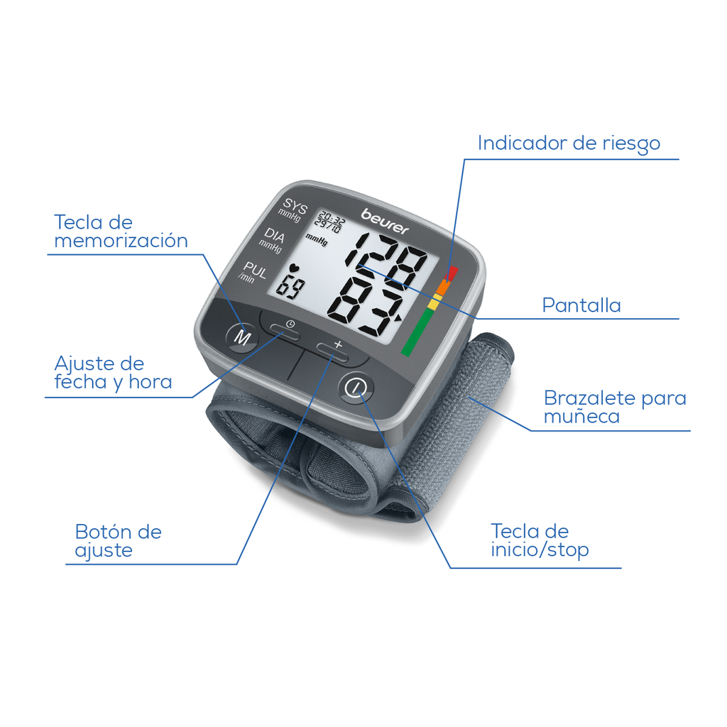 Monitor de presión arterial baumanómetro digital de muñeca con detector de arritmias BC32 Marca beurer®