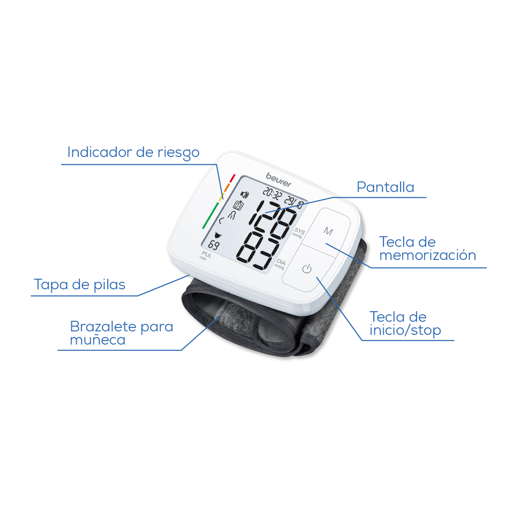 Monitor de presión arterial baumanómetro digital de muñeca con indicador de voz BC21 Marca beurer®