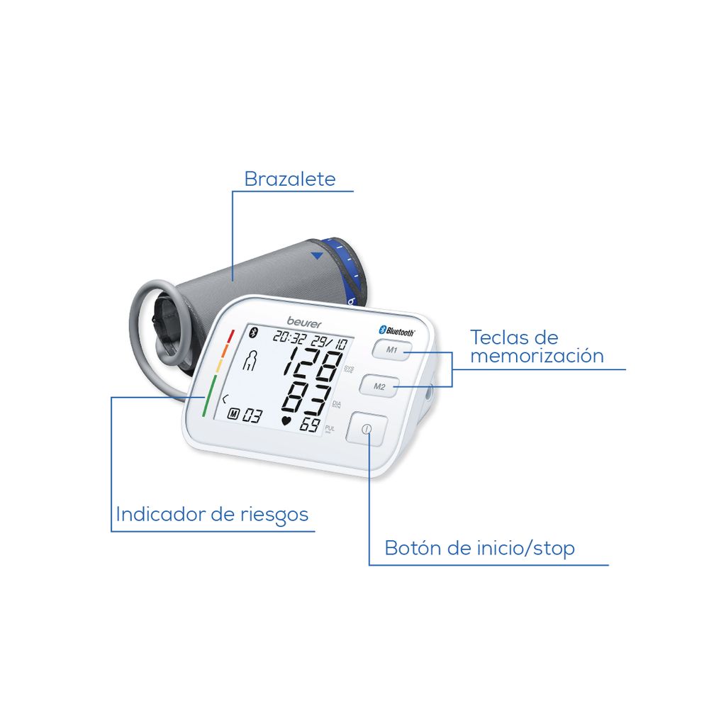 Monitor de Presión Arterial Bluetooth con Brazalete Universal y Pantalla Extra Grande / Baumanometro Digital BM57 Marca Beurer®