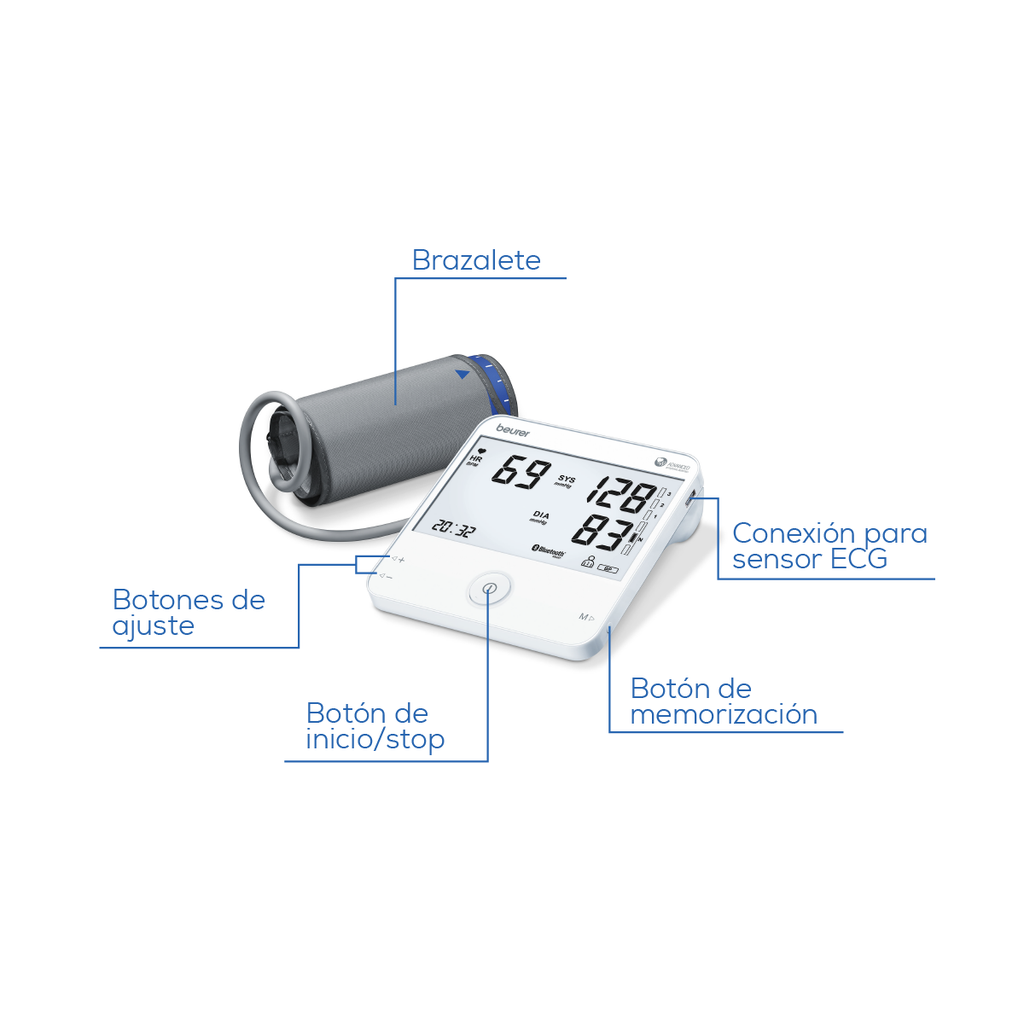 Tensiómetro de Brazo con Bluetooth, Mide Presión Arterial y Genera Electrocardiograma / BM95 Marca Beurer®