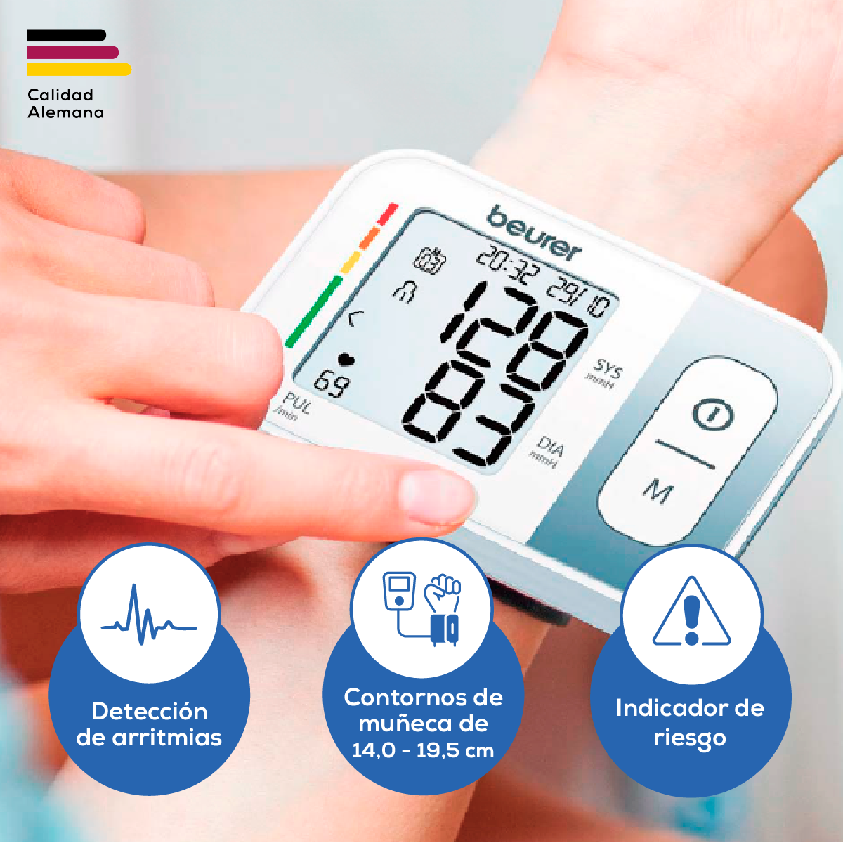 Baumanómetro Digital de Muñeca BC28 con Pantalla Clara y Memoria – Marca Beurer