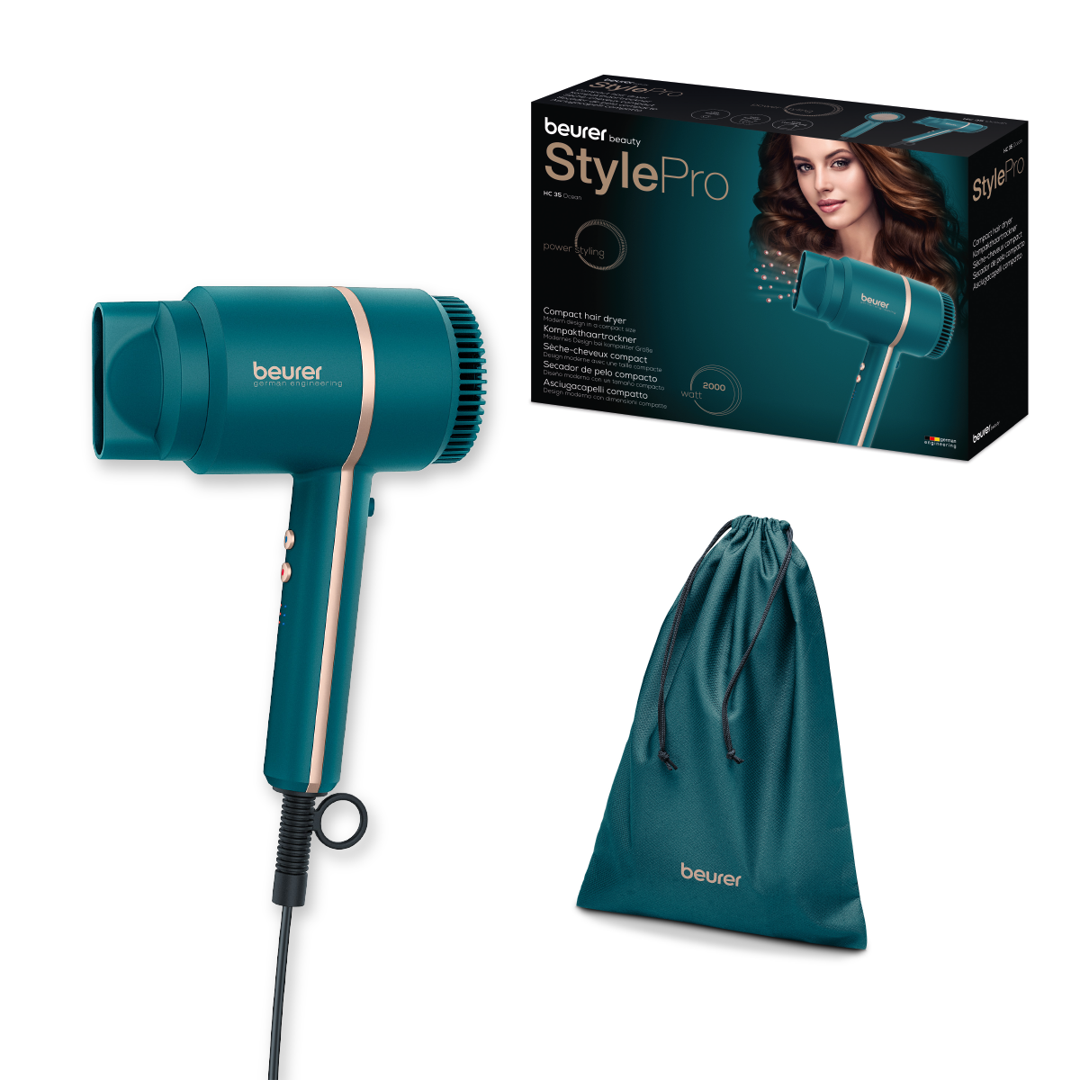 Secadora de cabello compacta con botón de aire frío, ideal para viaje Pro Ocean HC350 - Marca Beurer