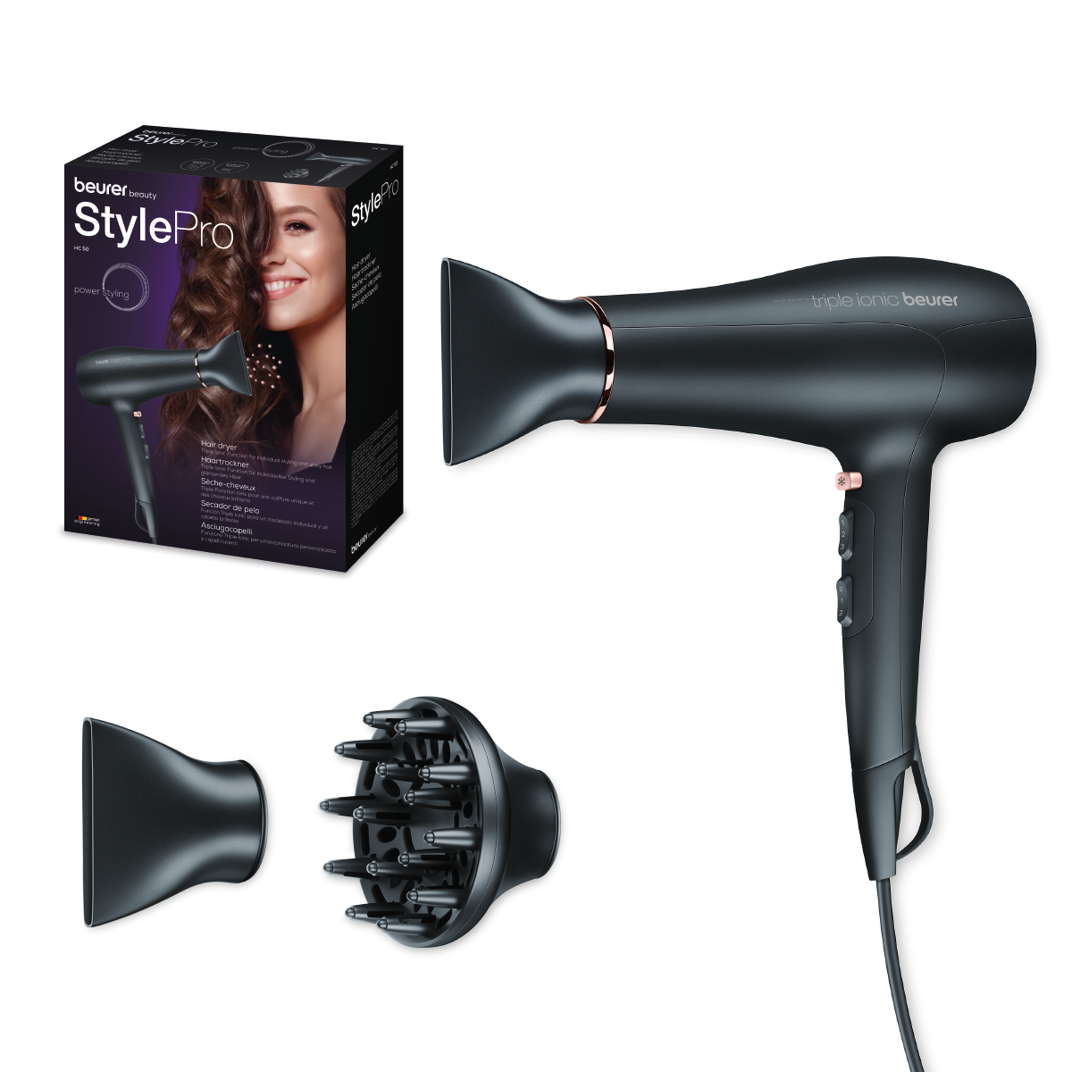 Secadora de Cabello Profesional con Difusor y botón de aire frío, Pro Style HC50 - Marca Beurer