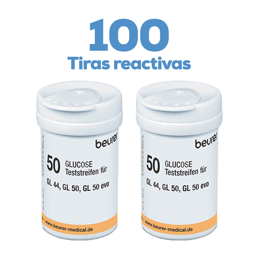 100 Tiras Reactivas para Glucómetro GL44 Digital / TR44 x2 Marca Beurer